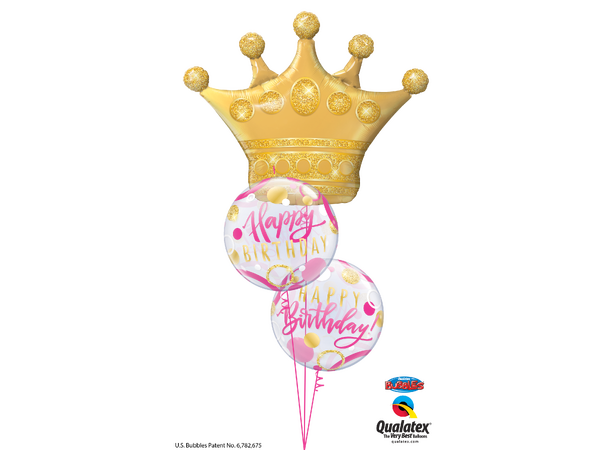 Premium Bubbleballong - "Happy Birthday" Rosa og Gull Prikker - 56cm 
