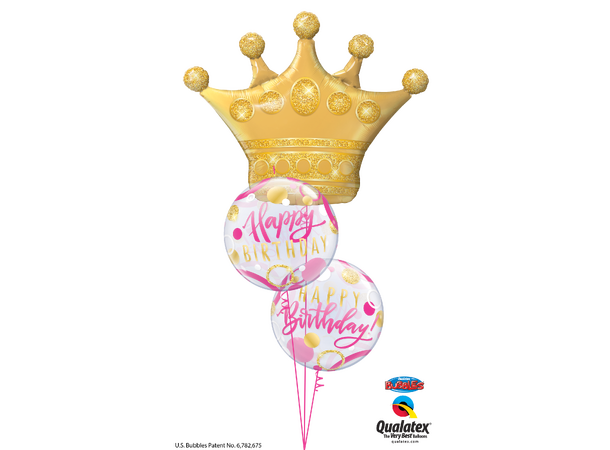 Premium Bubbleballong - "Happy Birthday" Rosa og Gull Prikker - 56cm