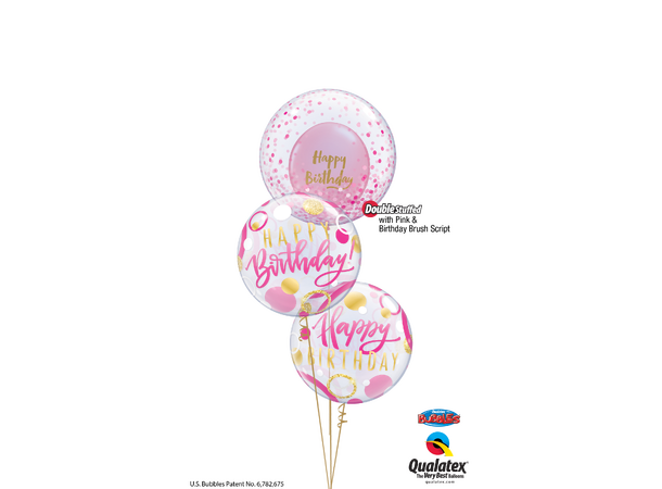 Premium Bubbleballong - "Happy Birthday" Rosa og Gull Prikker - 56cm