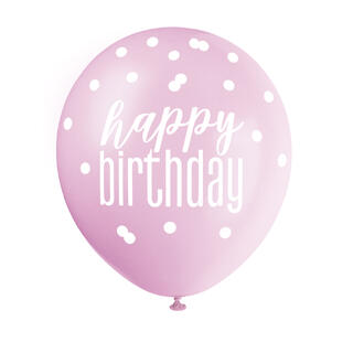 Ballonger - Happy Birthday Rosa 30cm - 6pk