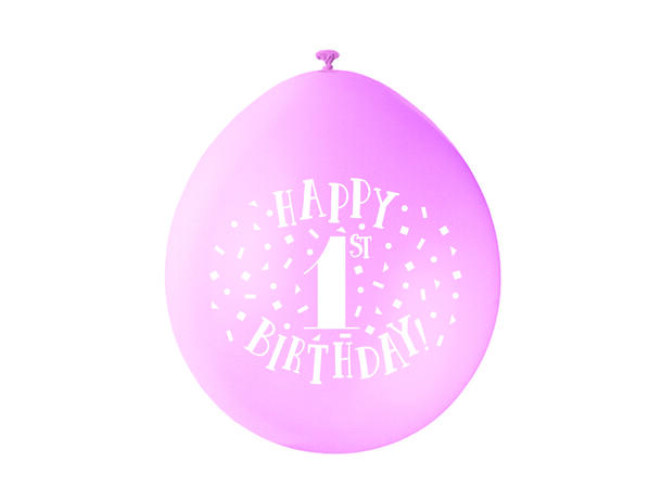 Gummiballonger - Første Bursdag Rosa og Hvit - 25cm - 10pk