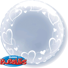 Premium Bubbleballong - Hvite Hjerter 61cm
