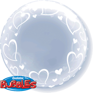 Premium Bubbleballong - Hvite Hjerter 61cm