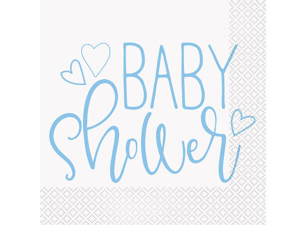 Servietter - Blue Hearts Baby Shower 16pk - 33cm