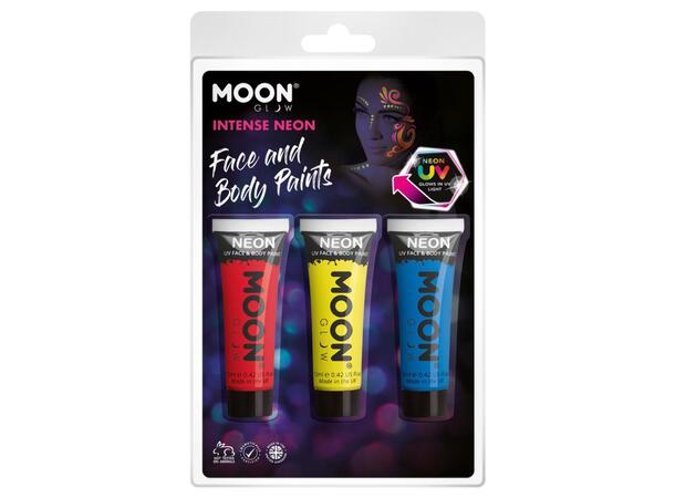 Sminke - Selvlysende - Rød, Gul & Blå Neon UV - 12ml - 3pk