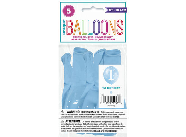 Ballonger - Første Bursdag - Blå Ruter 30cm - 5pk