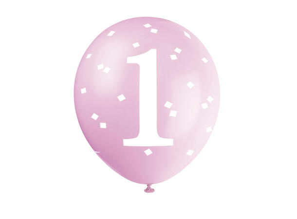 Ballonger - Første Bursdag - Rosa Ruter 30cm - 5pk