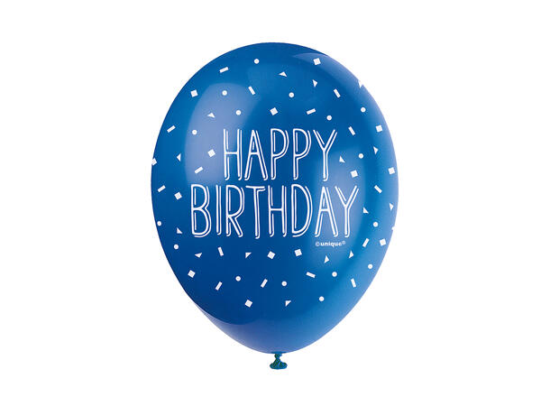 Ballonger - "Happy Birthday" Blå 30cm - 5pk