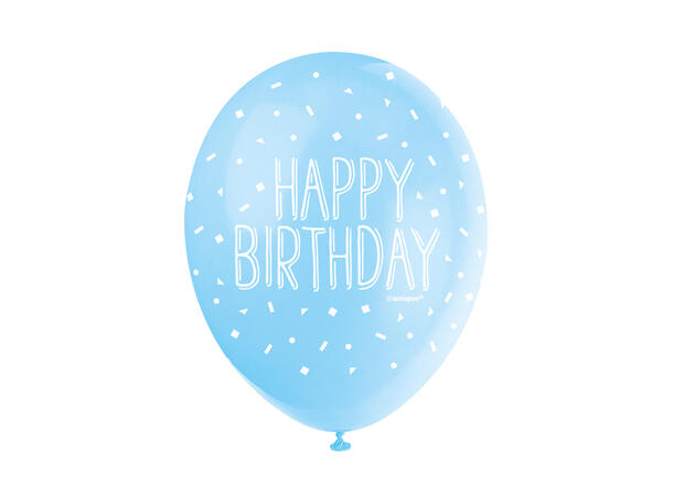 Ballonger - "Happy Birthday" Blå 30cm - 5pk 