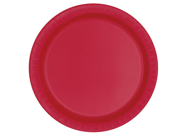 Ensfarget Rubinrød - Plastfri 8 Runde tallerkener i papp - 18cm