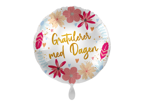 Folieballong - "Gratulerer Med Dagen" Blomster - 43cm