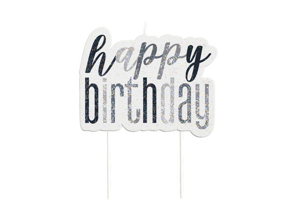 Kakelys - "Happy Birthday" - Sort & Sølv Sett