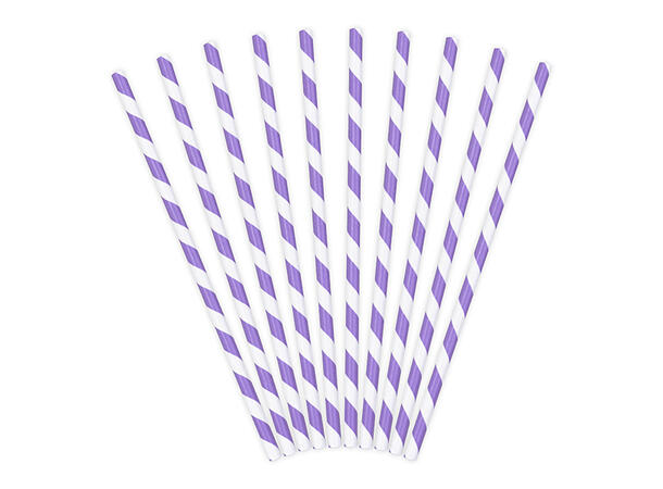 Papirsugerør - Lilla Striper 19.5cm - 10pk