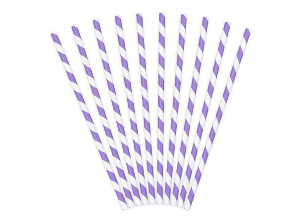 Papirsugerør - Lilla Striper 19.5cm - 10pk