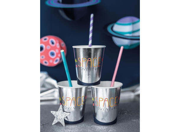 Papirsugerør - Lilla Striper 19.5cm - 10pk 