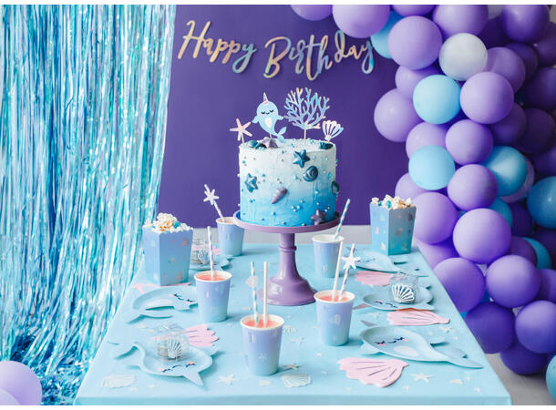 Papirsugerør - Lilla Striper 19.5cm - 10pk 