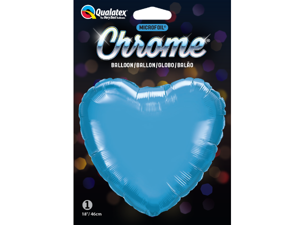 18H Chrome Blue – Hjerte (Pakket) 1 Folieballong - 46cm (18")