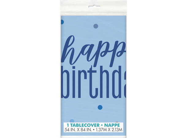 Bordduk Plast - "Happy Birthday" Blå & Sølv - 137x214cm