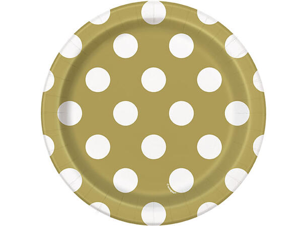 Gull med Prikker 8 Runde tallerkener i papp - 18cm