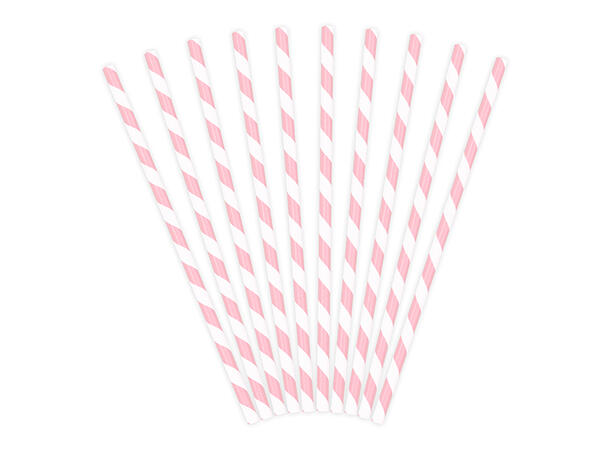 Papirsugerør - Stripete Rosa Lys 19.5cm - 10pk