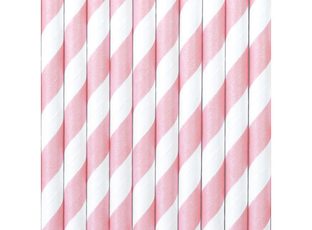 Papirsugerør - Stripete Rosa Lys 19.5cm - 10pk