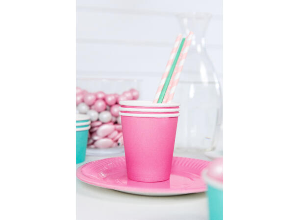 Papirsugerør - Stripete Rosa Lys 19.5cm - 10pk 