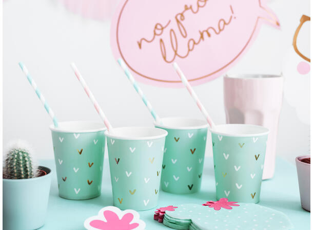 Papirsugerør - Stripete Rosa Lys 19.5cm - 10pk 