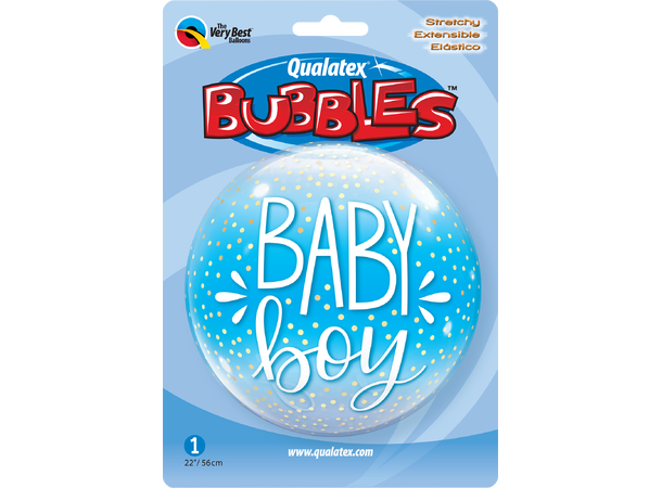 Premium Folieballong - "Baby Boy" Blå Prikkete - 46cm