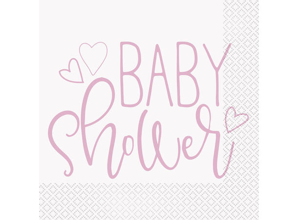 Servietter - Baby Shower Pink Hearts 33cm - 16pk