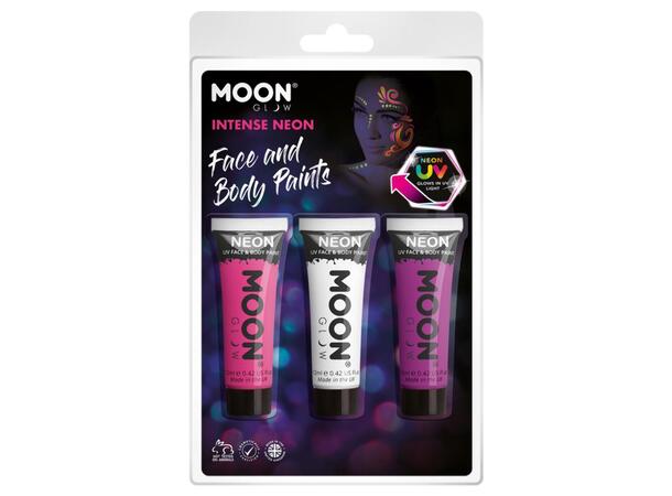 Sminke - Selvlysende Rosa, Hvit & Lilla Neon UV  - 12ml - 3pk