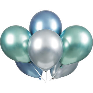 Ballonger - Blå, Grønn og Sølv Metallic 28cm - 6pk