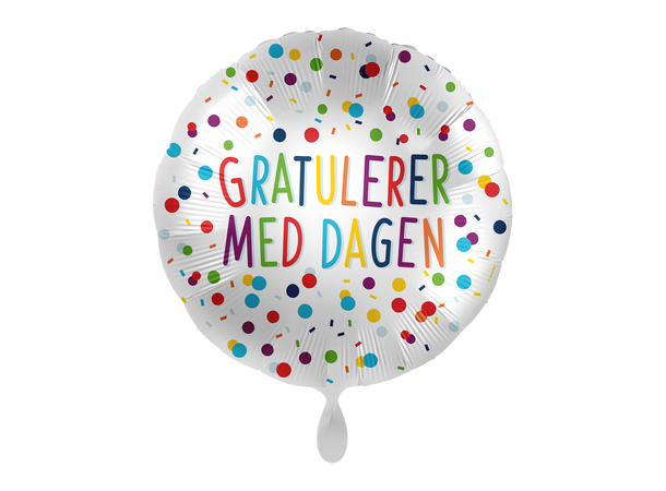 Folieballong - "Gratulerer Med Dagen" Konfetti Regnbue - 43cm