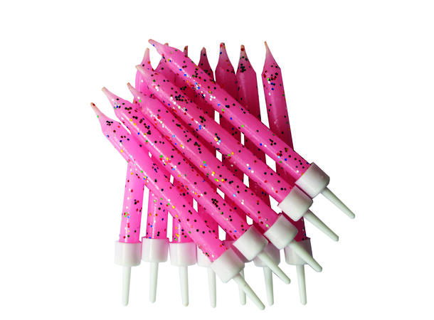 Kakelys - Glitter - Rosa 7.5cm - 12pk