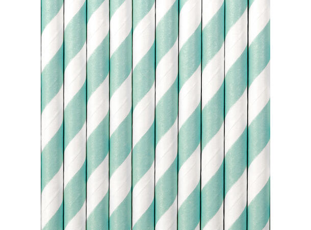 Papirsugerør - Striper - Lys Turkis 19.5cm - 10pk 
