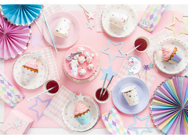 Papirsugerør - Striper - Lys Turkis 19.5cm - 10pk 