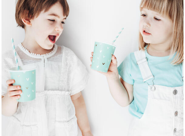 Papirsugerør - Striper - Lys Turkis 19.5cm - 10pk 