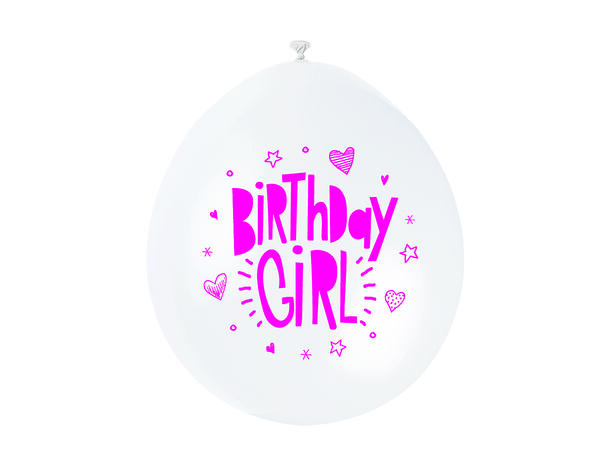 Ballonger - "Birthday Girl" Rosa og Hvit - 25cm - 10pk