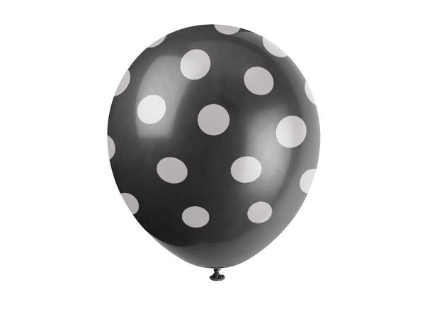 Ballonger med Prikker - Svart 30cm - 6pk 