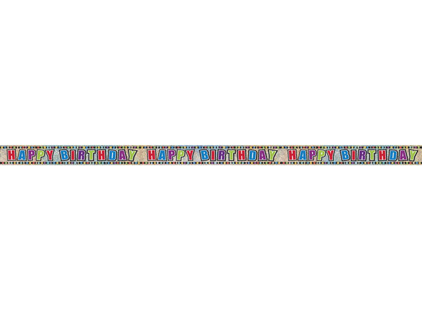 Foliebanner - "Happy Birthday" Flere Farger - 3.65m