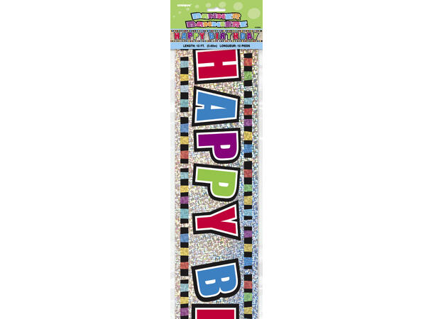 Foliebanner - "Happy Birthday" Flere Farger - 3.65m