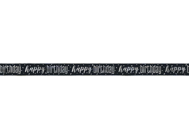 Foliebanner - "Happy Birthday" Sort & Sølv - 290cm