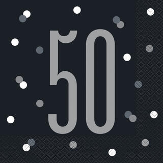 Papirservietter - 50 År - Sort & Sølv 33cm - 16pk