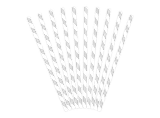 Papirsugerør - Stripete Sølv 19.5cm - 10pk