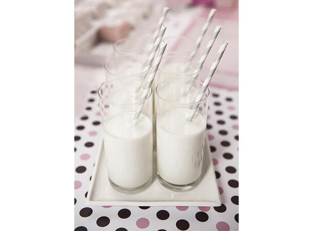 Papirsugerør - Stripete Sølv 19.5cm - 10pk
