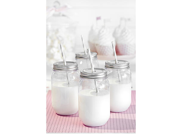 Papirsugerør - Stripete Sølv 19.5cm - 10pk