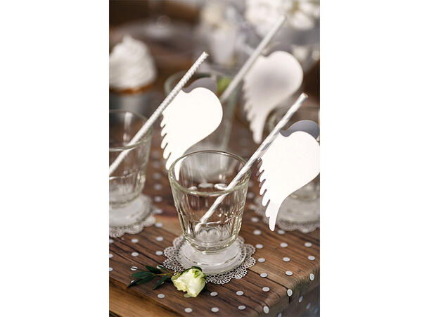 Papirsugerør - Stripete Sølv 19.5cm - 10pk