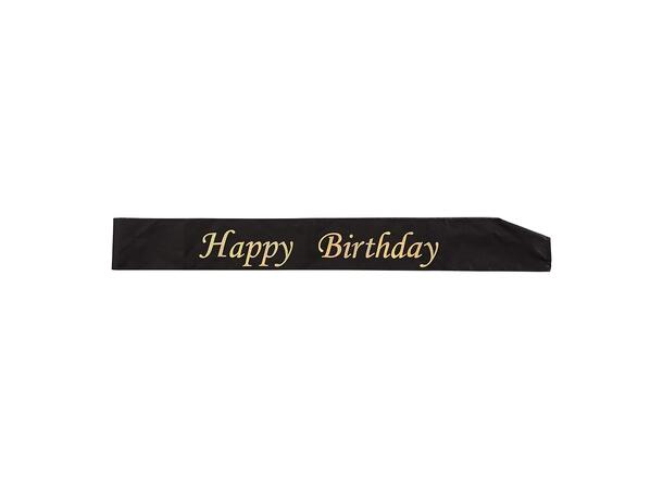 "Happy Birthday" - Sort/Gull 1 Ordensbånd i sateng - 78x9cm