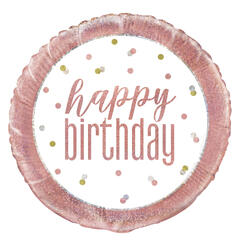 Folieballong - Happy Birthday - Rosegull 46cm