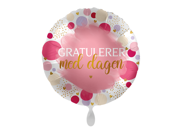 Folieballong - "Gratulerer Med Dagen" Rosa Prikker - 43cm