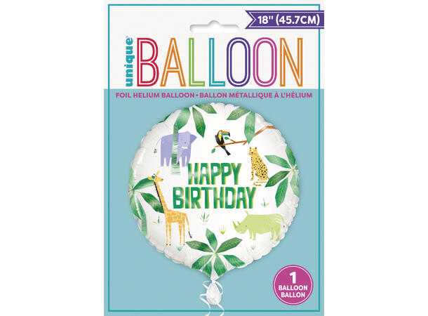 Folieballong - "Happy Birthday" - Safari 46cm